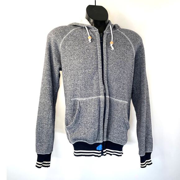 Band of Outsiders Zip Front Hoodie Navy Melange Thick Pile Fleece Sweatshirt - Picture 2 of 8